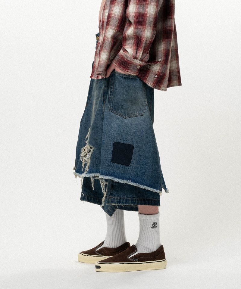 Repaired Layered Denim Shorts