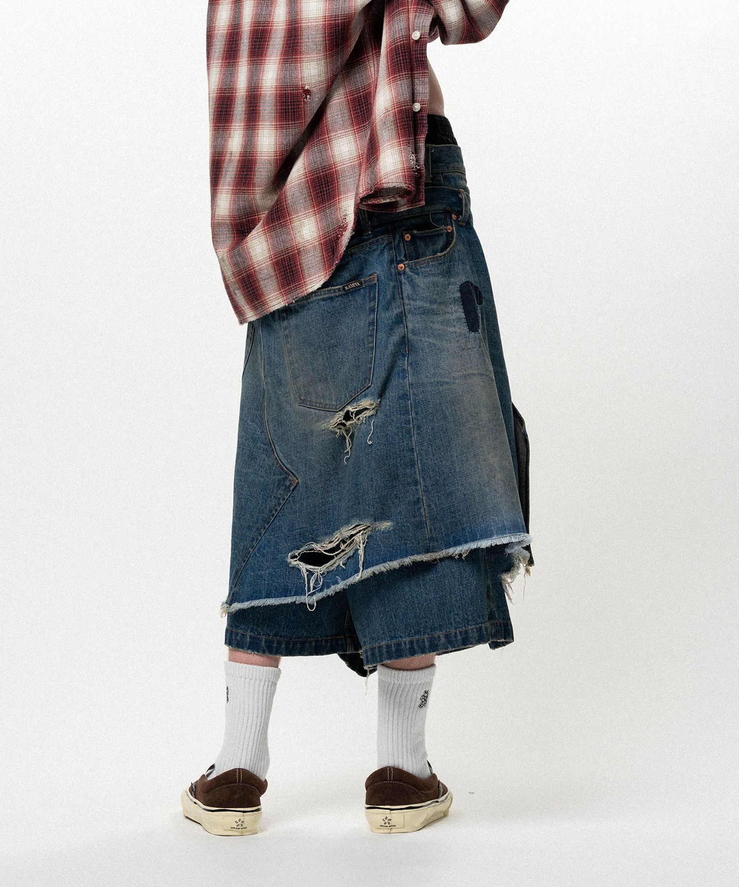 Repaired Layered Denim Shorts