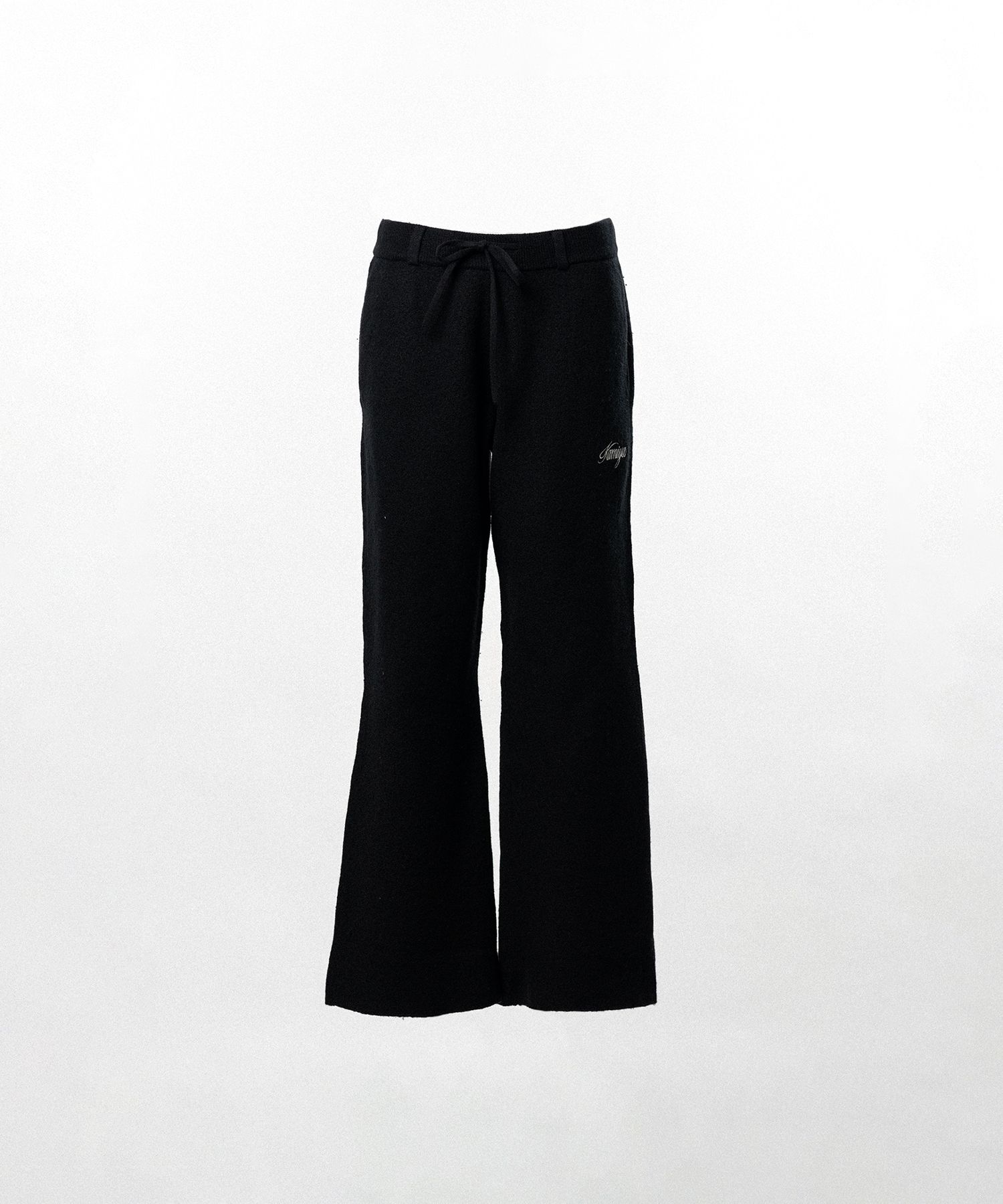 Embroidered Felted Wool Knit Bootcut Pants