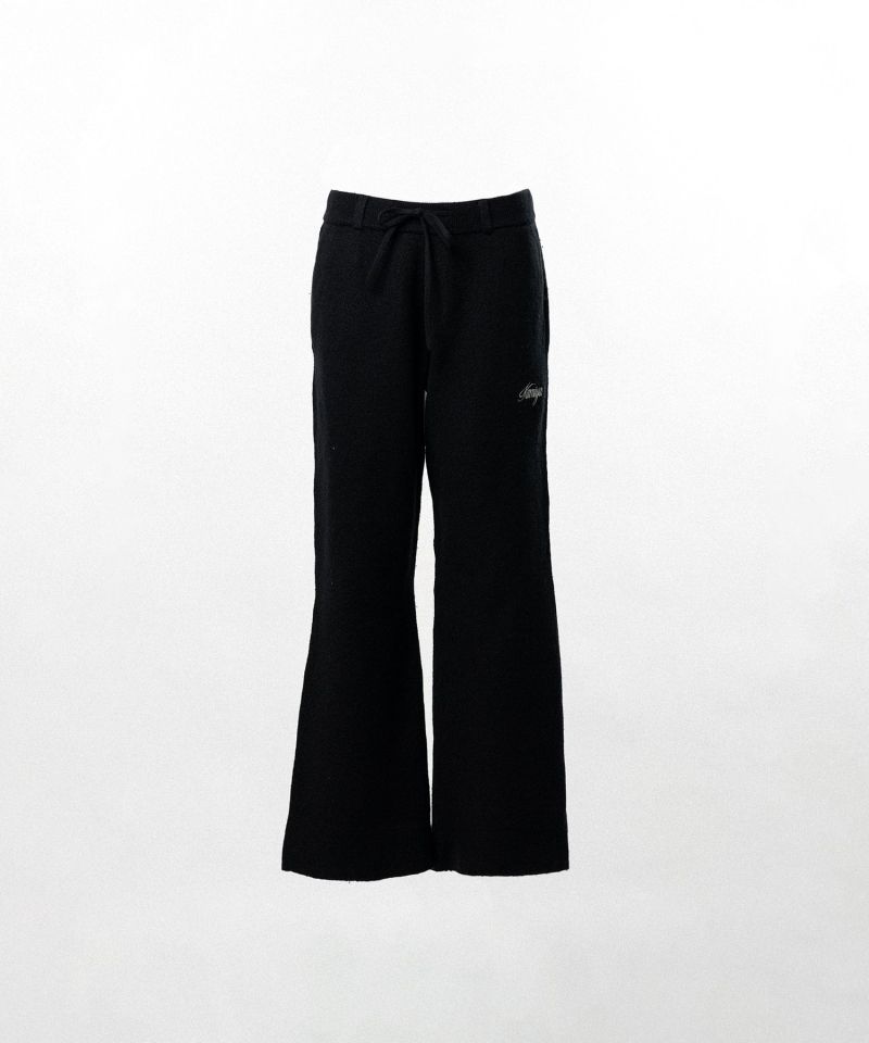 Embroidered Felted Wool Knit Bootcut Pants