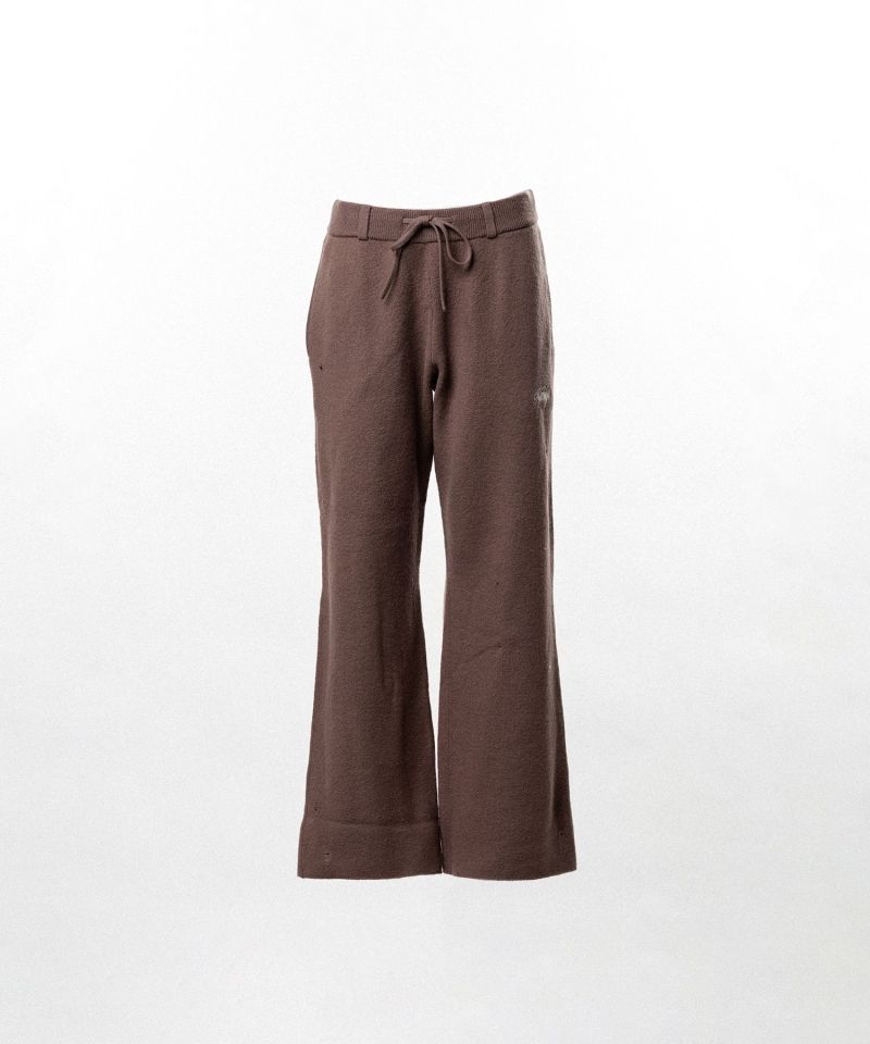 Embroidered Felted Wool Knit Bootcut Pants
