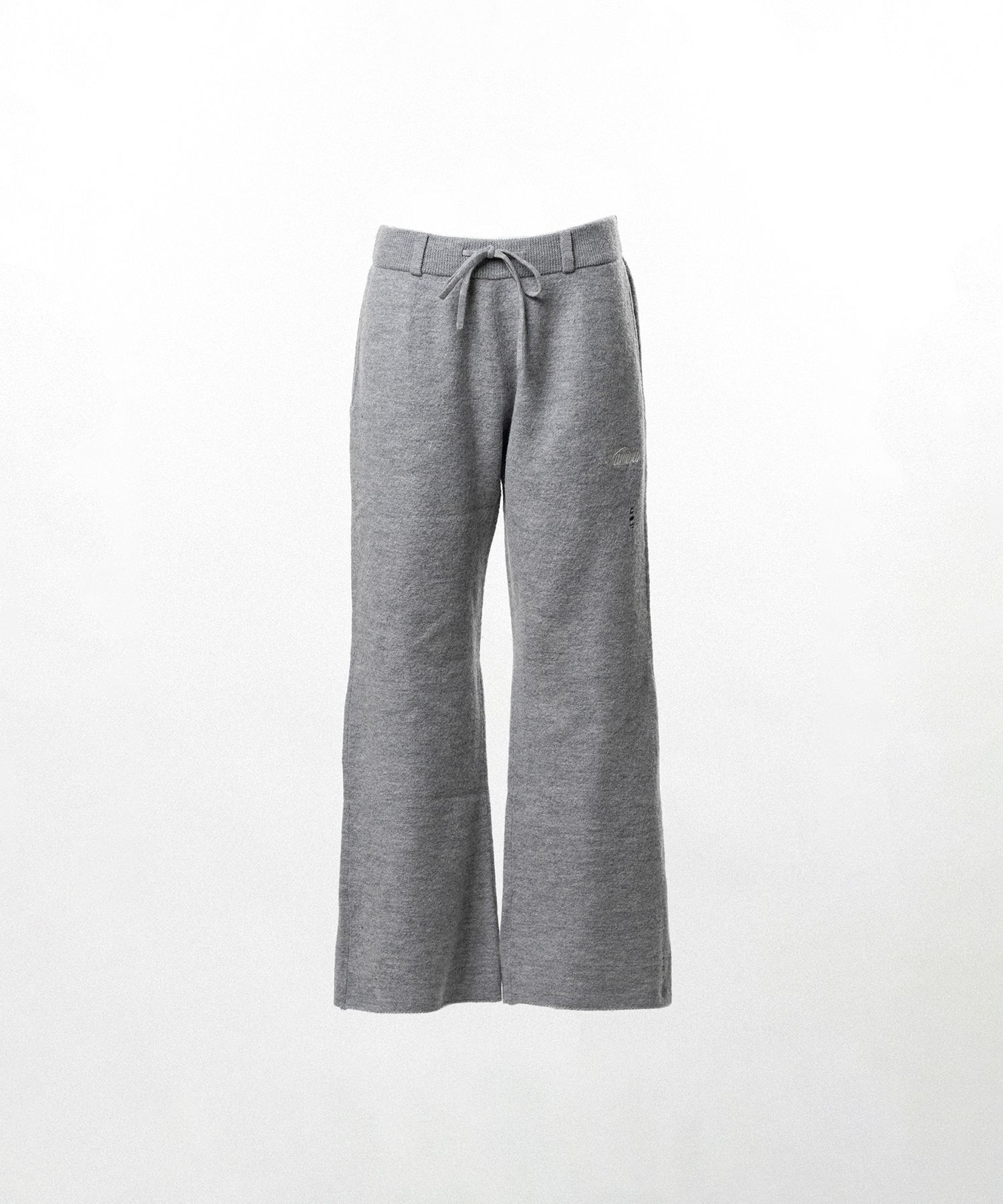 Embroidered Felted Wool Knit Bootcut Pants
