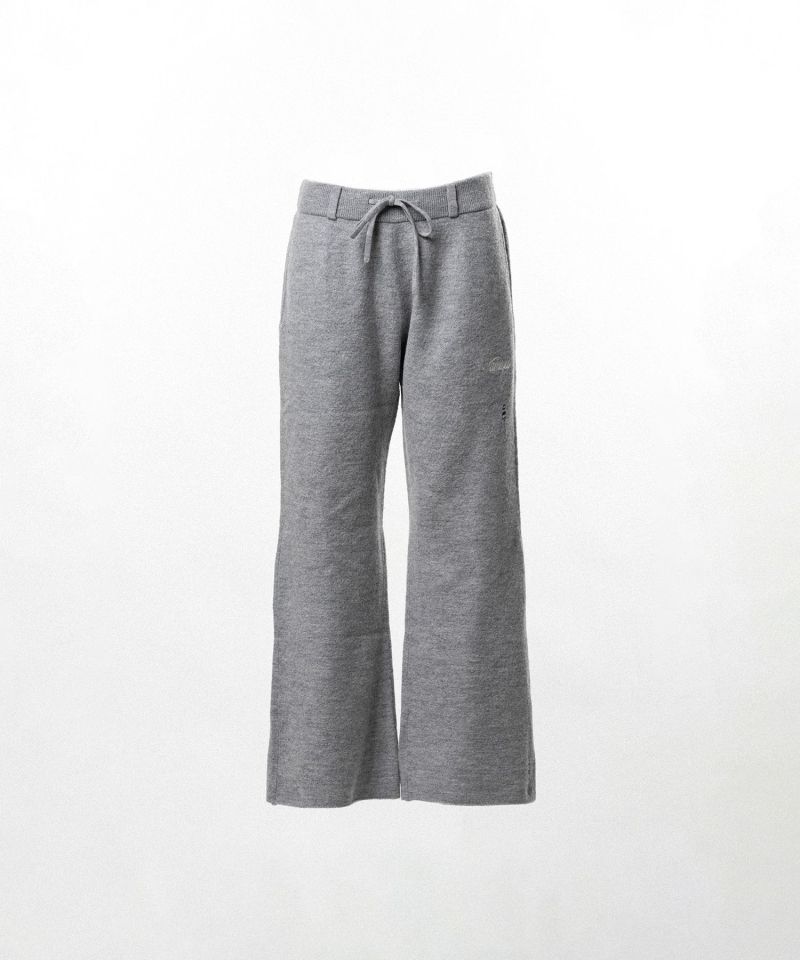 Embroidered Felted Wool Knit Bootcut Pants