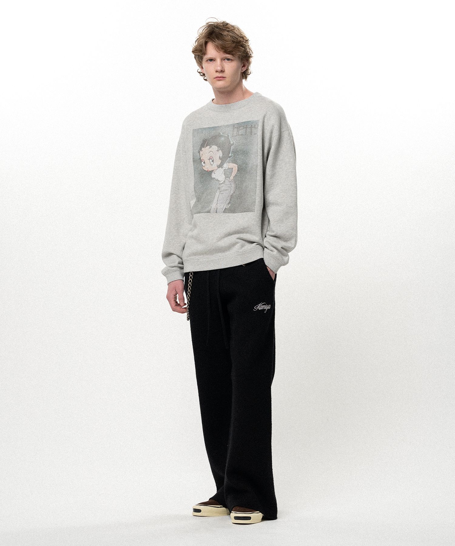 Embroidered Felted Wool Knit Bootcut Pants