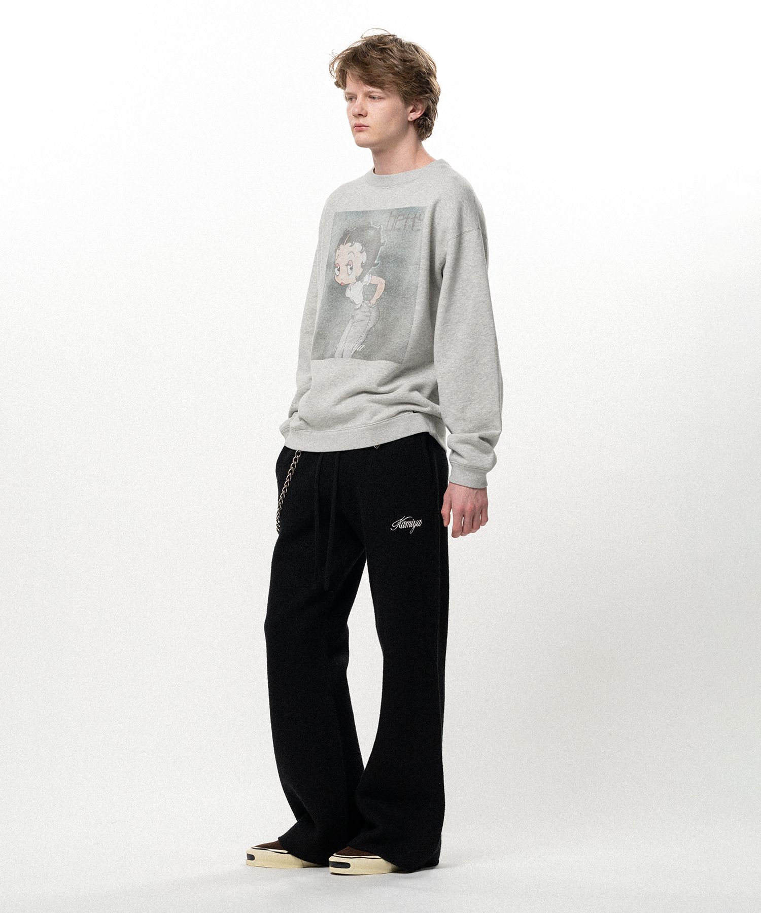 Embroidered Felted Wool Knit Bootcut Pants