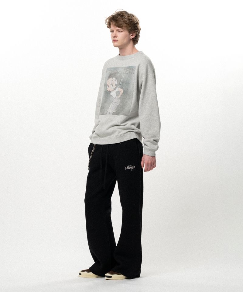 Embroidered Felted Wool Knit Bootcut Pants