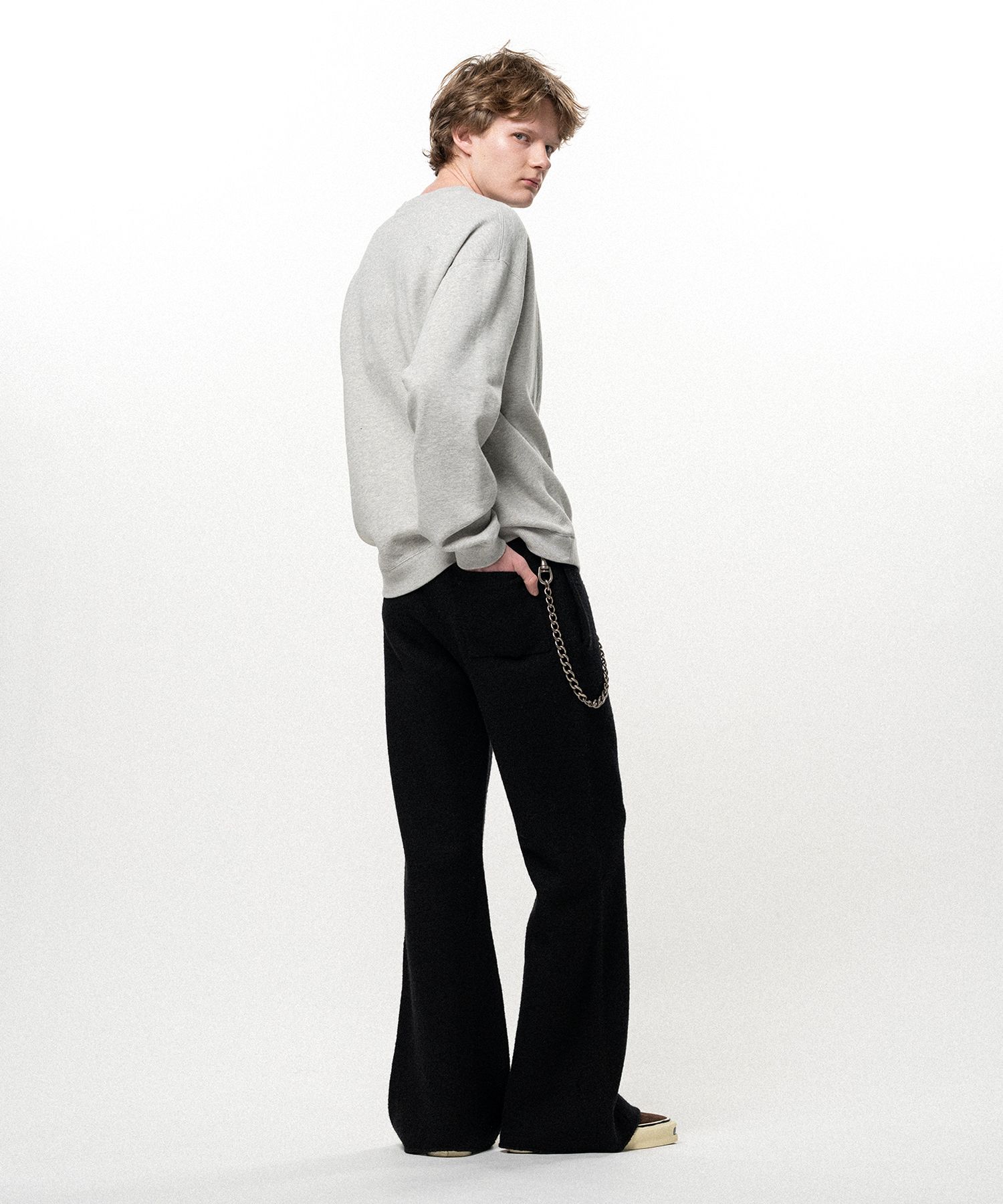 Embroidered Felted Wool Knit Bootcut Pants