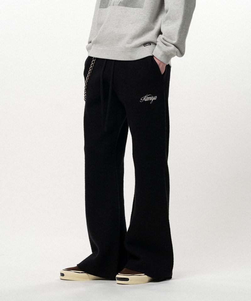 Embroidered Felted Wool Knit Bootcut Pants