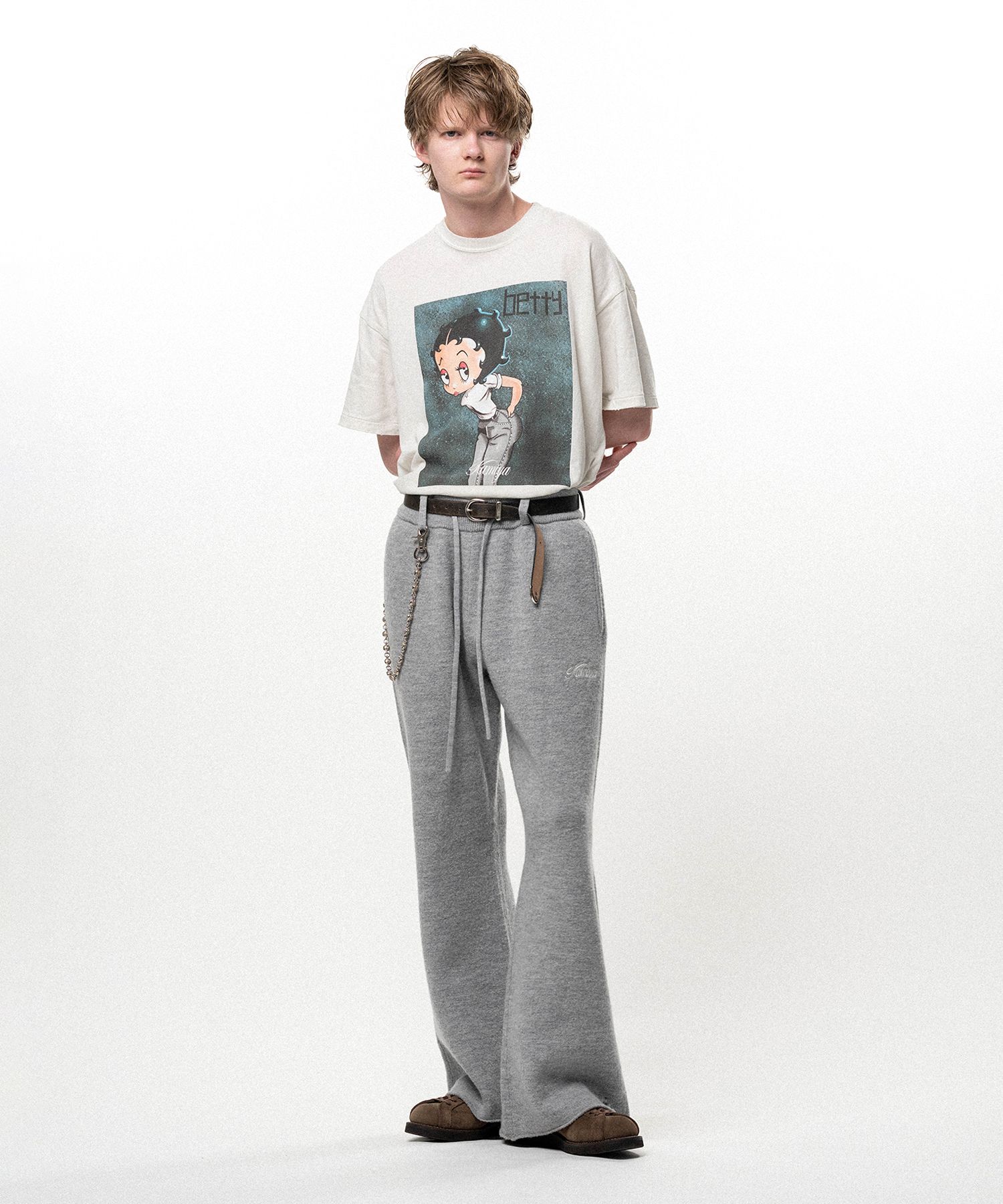 Embroidered Felted Wool Knit Bootcut Pants