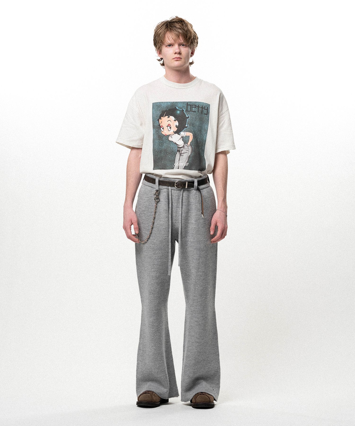 Embroidered Felted Wool Knit Bootcut Pants