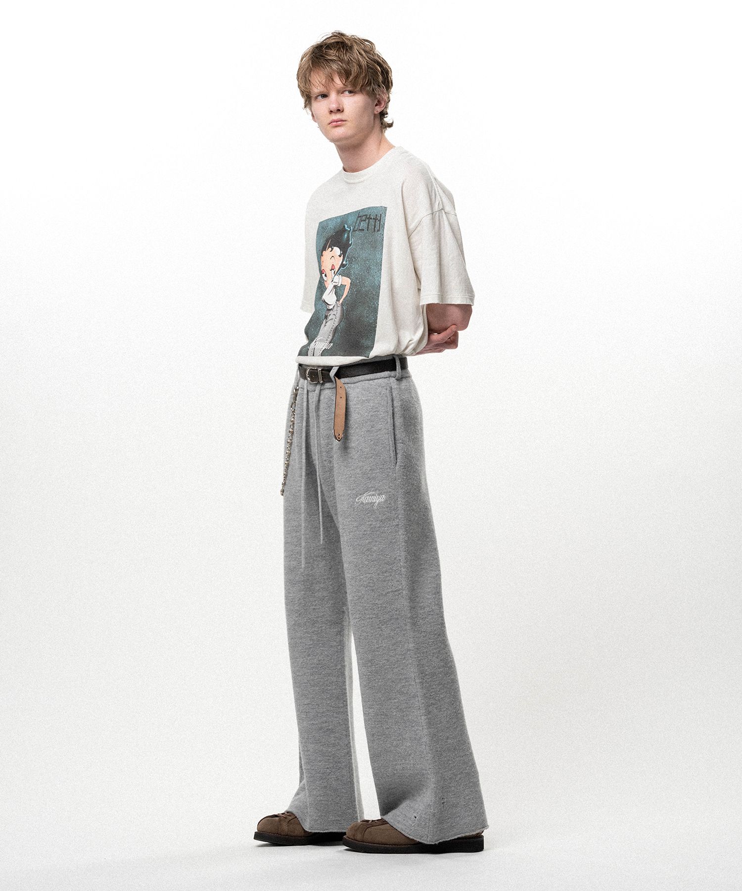 Embroidered Felted Wool Knit Bootcut Pants