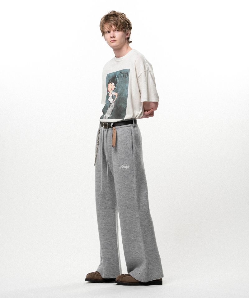 Embroidered Felted Wool Knit Bootcut Pants