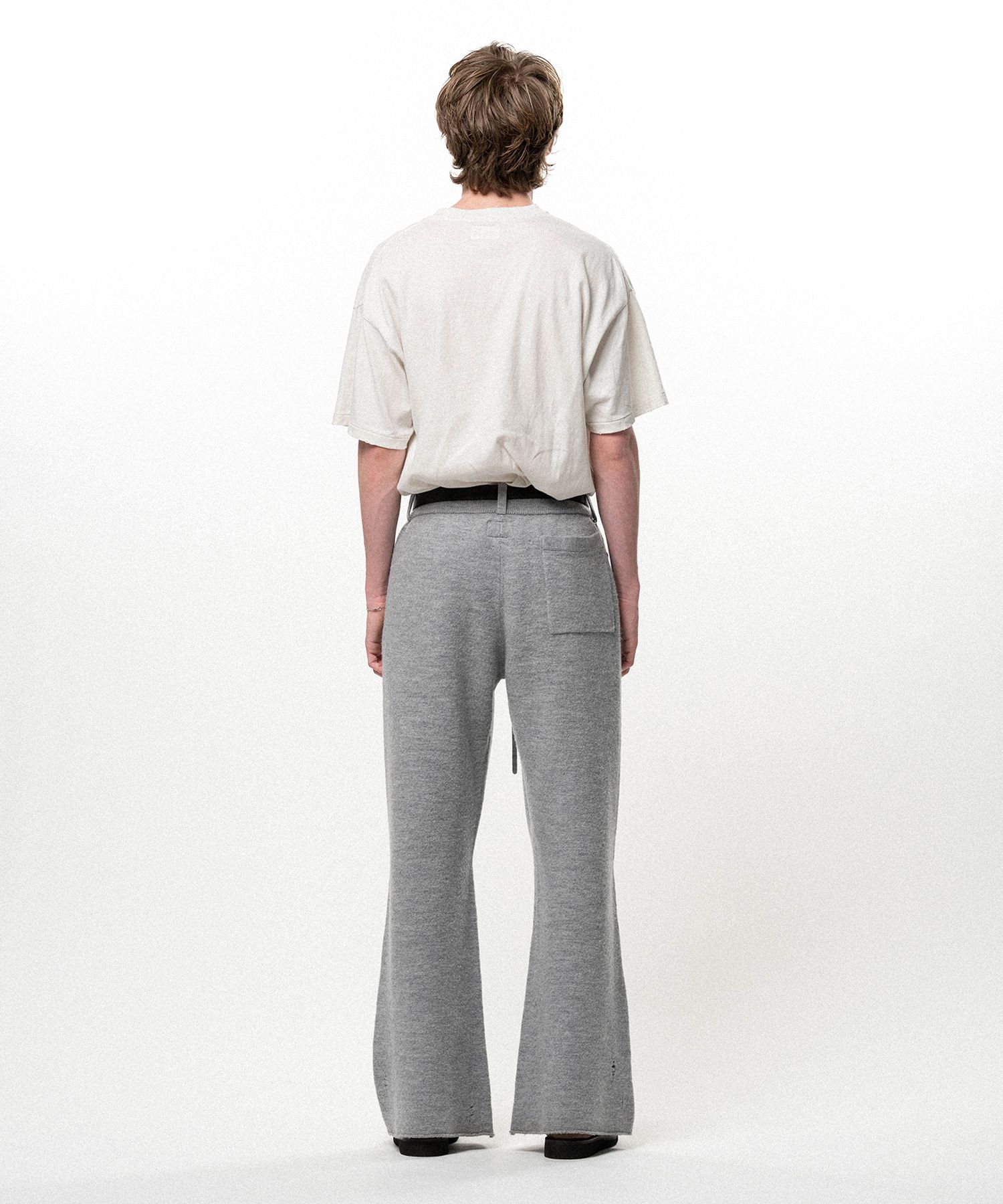 Embroidered Felted Wool Knit Bootcut Pants