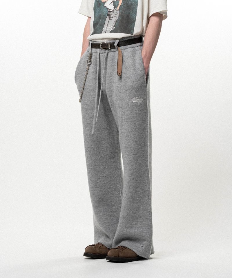 Embroidered Felted Wool Knit Bootcut Pants