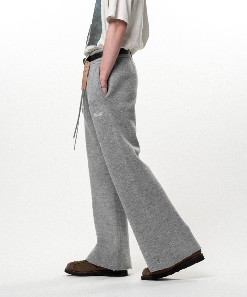 Embroidered Felted Wool Knit Bootcut Pants