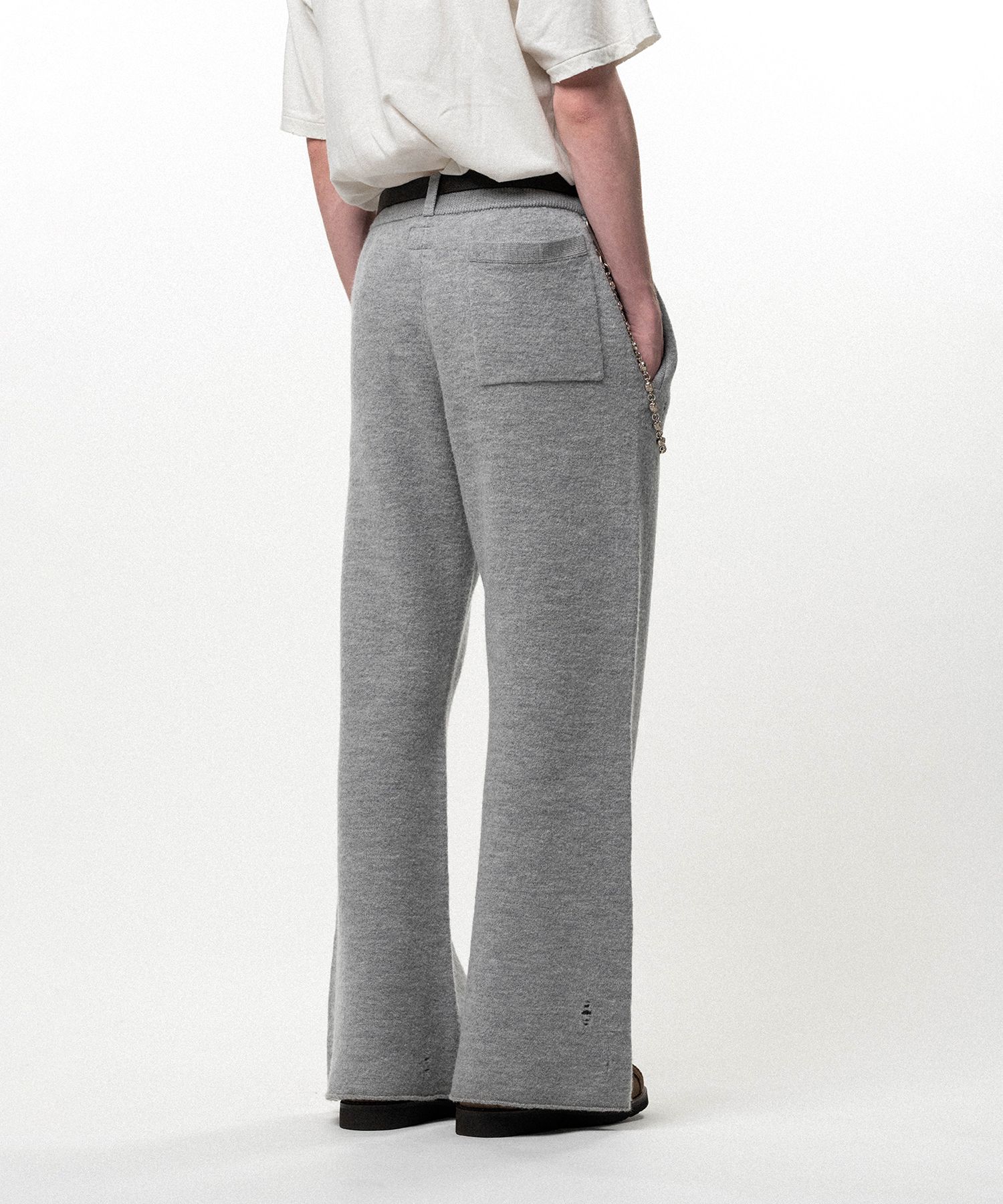 Embroidered Felted Wool Knit Bootcut Pants