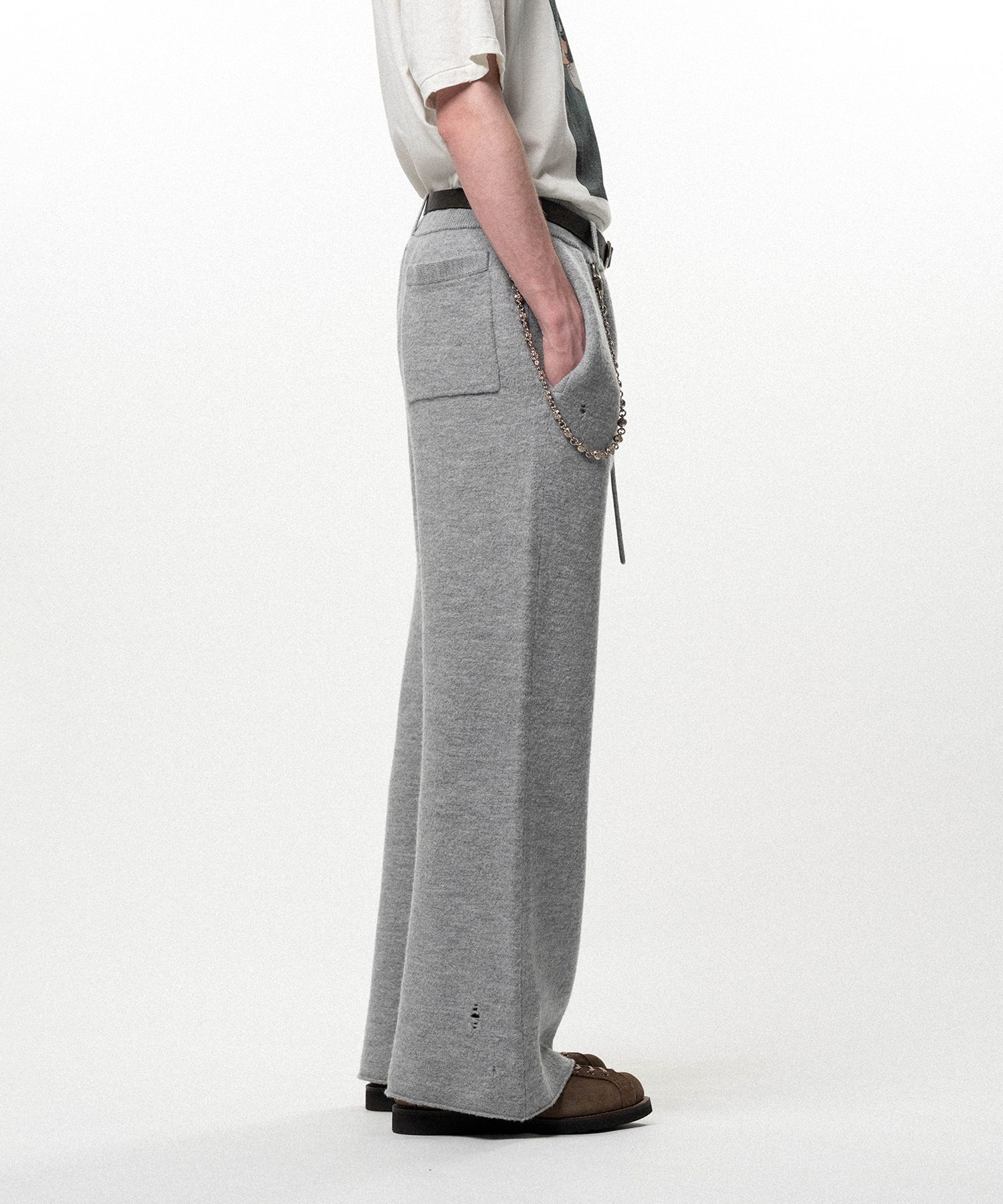 Embroidered Felted Wool Knit Bootcut Pants