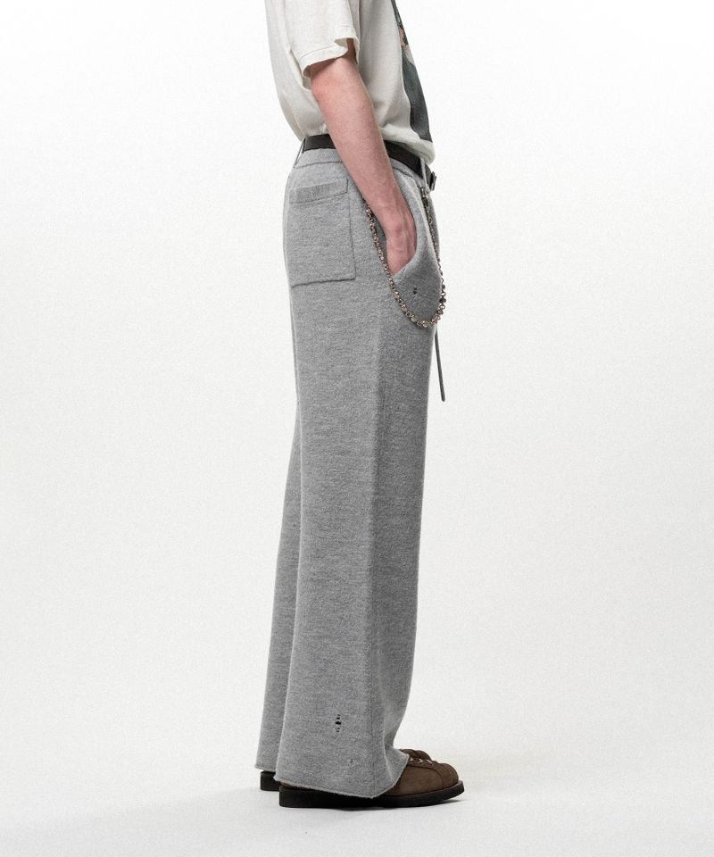 Embroidered Felted Wool Knit Bootcut Pants
