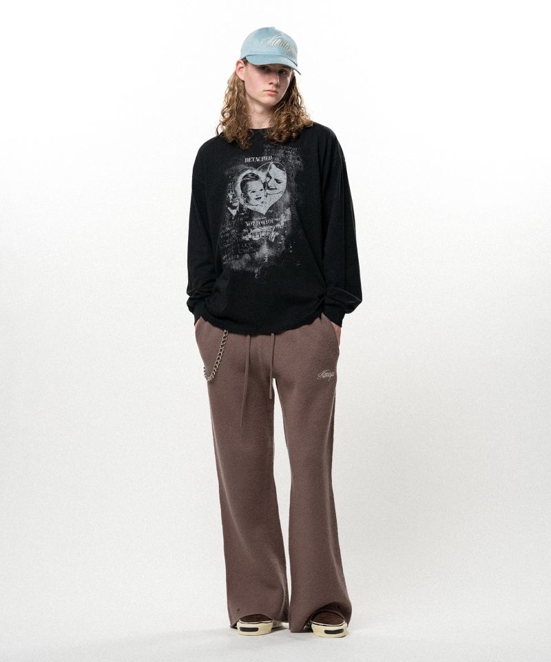 Embroidered Felted Wool Knit Bootcut Pants