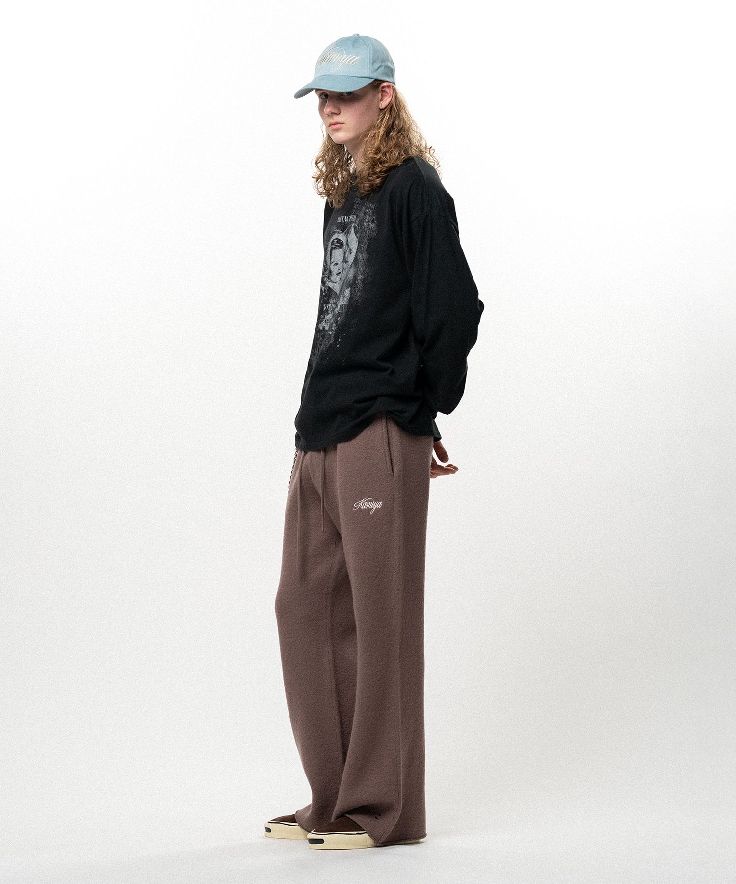 Embroidered Felted Wool Knit Bootcut Pants