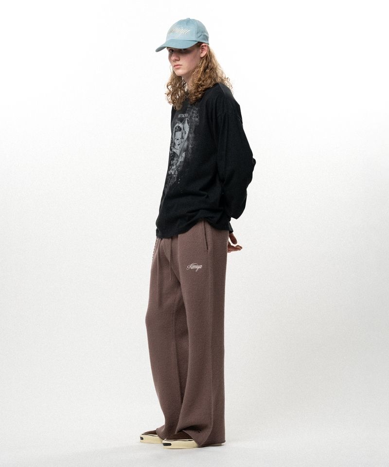 Embroidered Felted Wool Knit Bootcut Pants