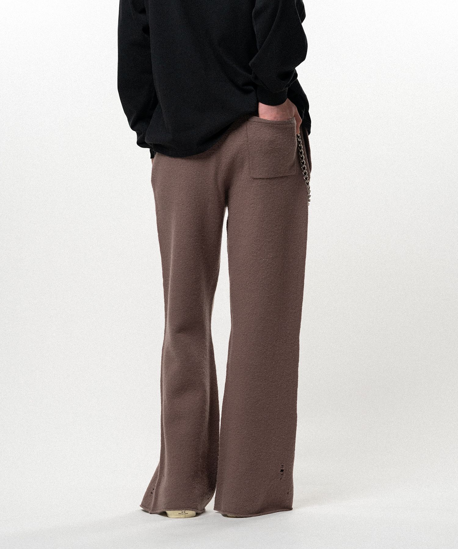 Embroidered Felted Wool Knit Bootcut Pants