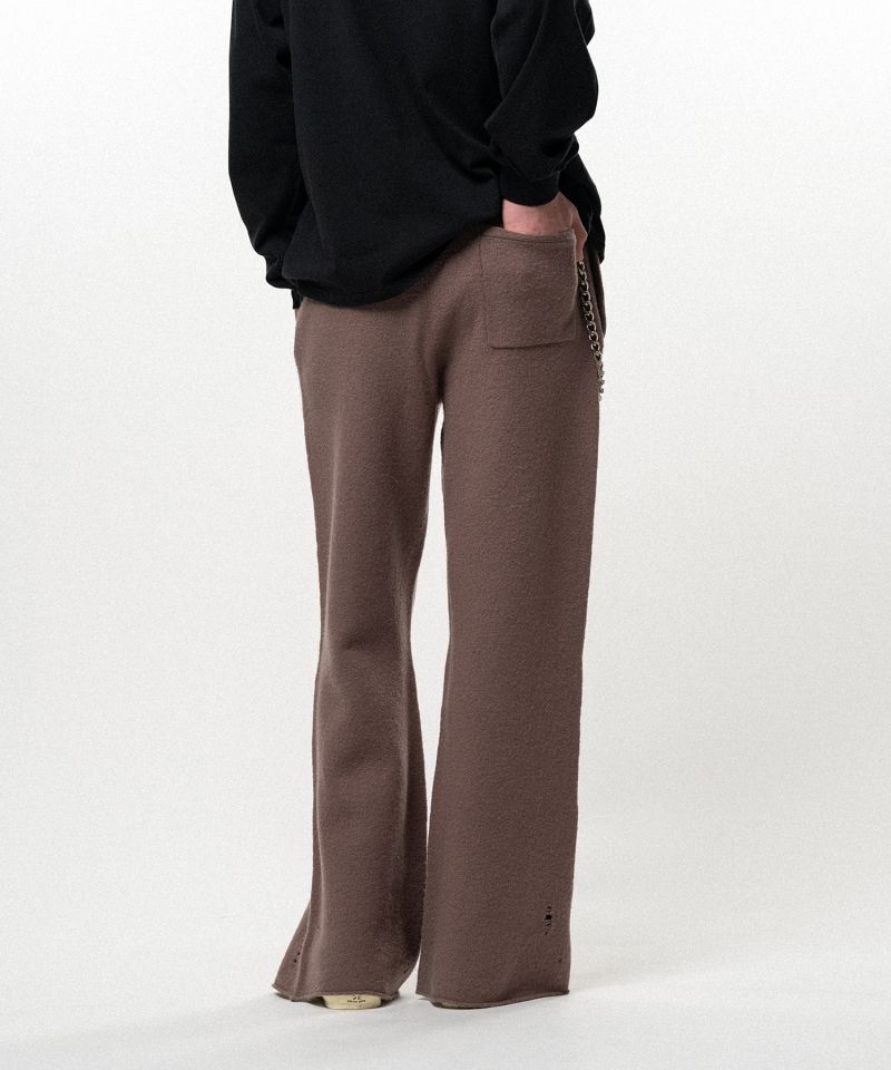 Embroidered Felted Wool Knit Bootcut Pants