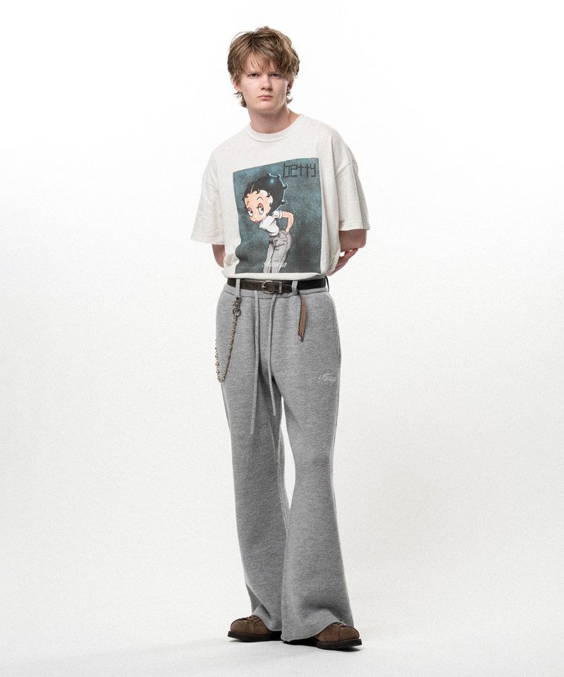 Embroidered Felted Wool Knit Bootcut Pants