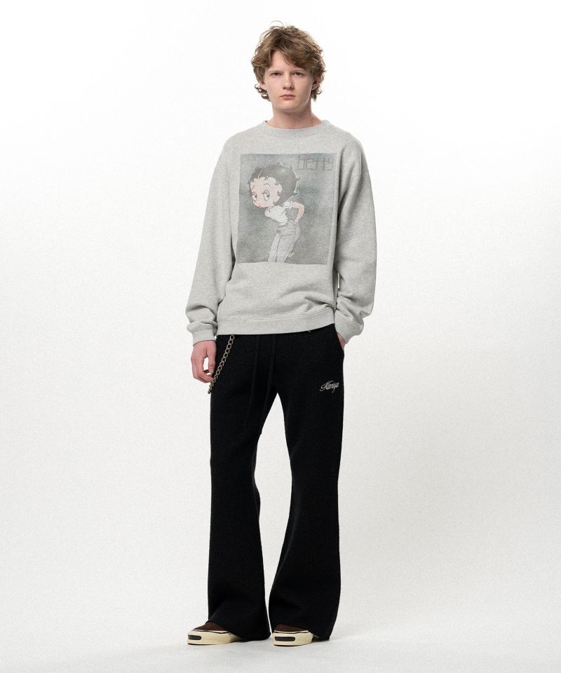 Embroidered Felted Wool Knit Bootcut Pants
