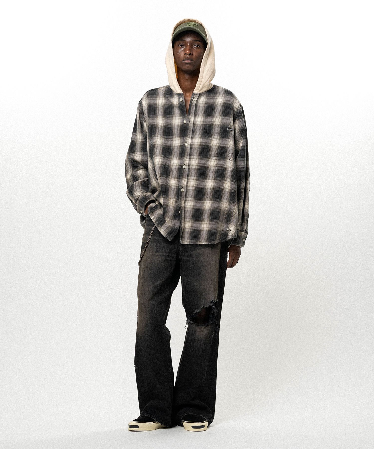 OG Check Sun-Faded Hooded Shirt