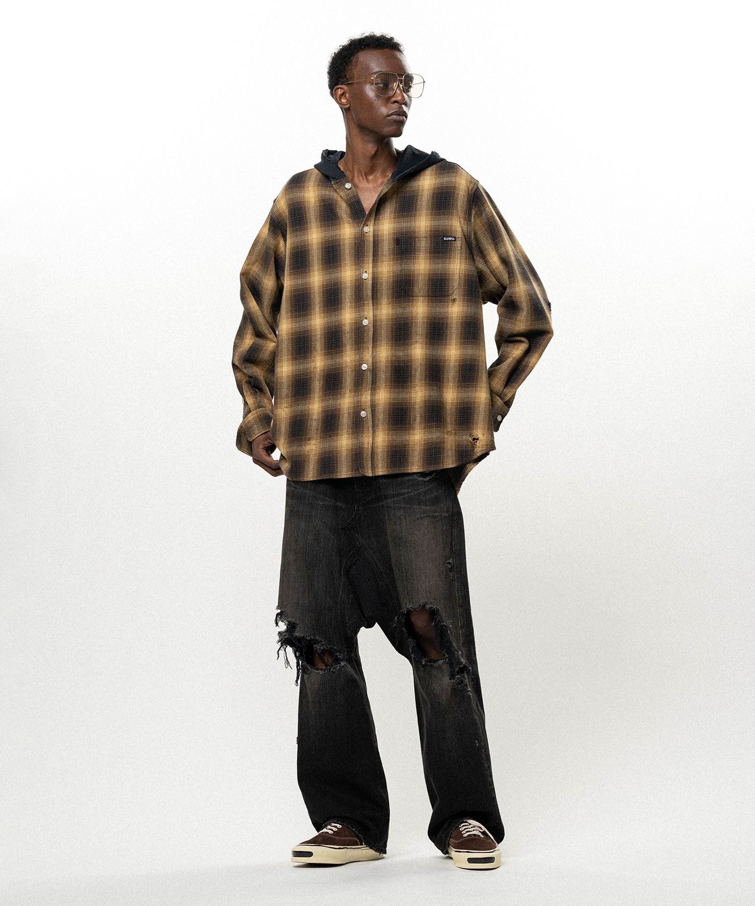 OG Check Sun-Faded Hooded Shirt
