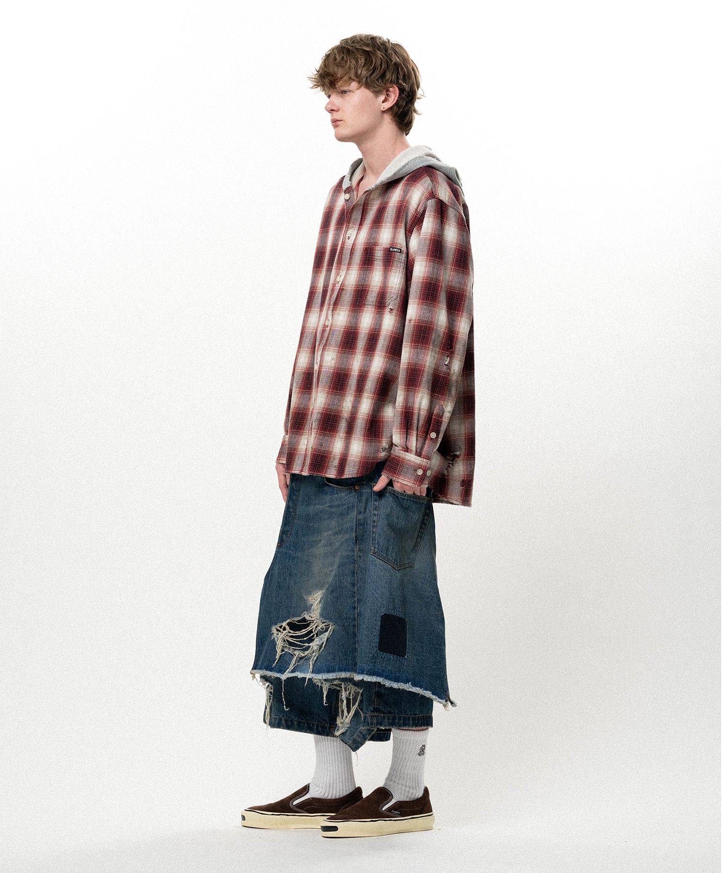 OG Check Sun-Faded Hooded Shirt