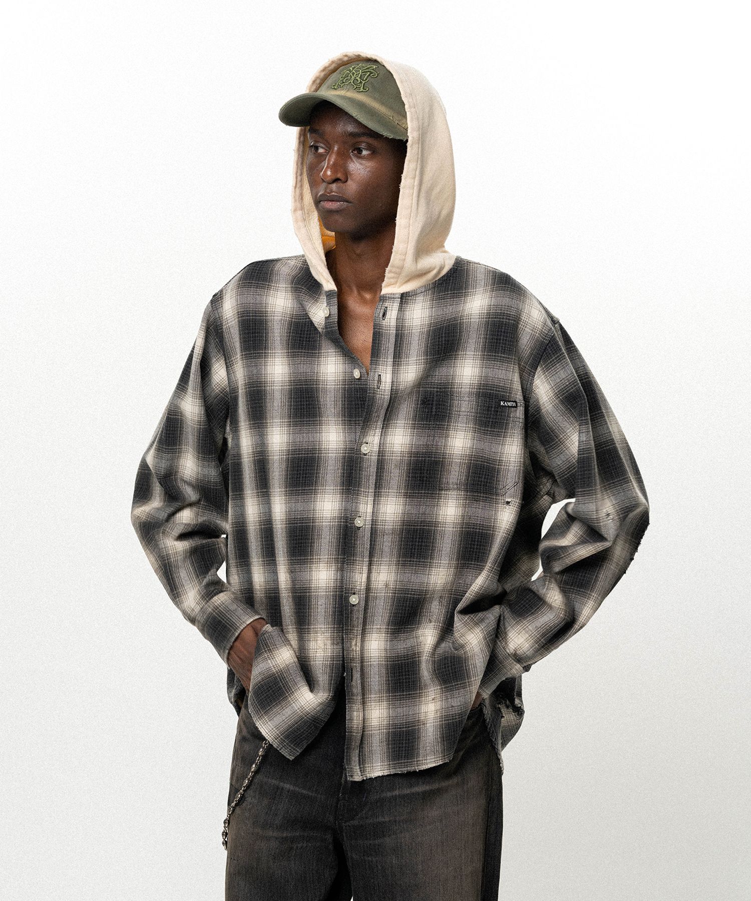 OG Check Sun-Faded Hooded Shirt