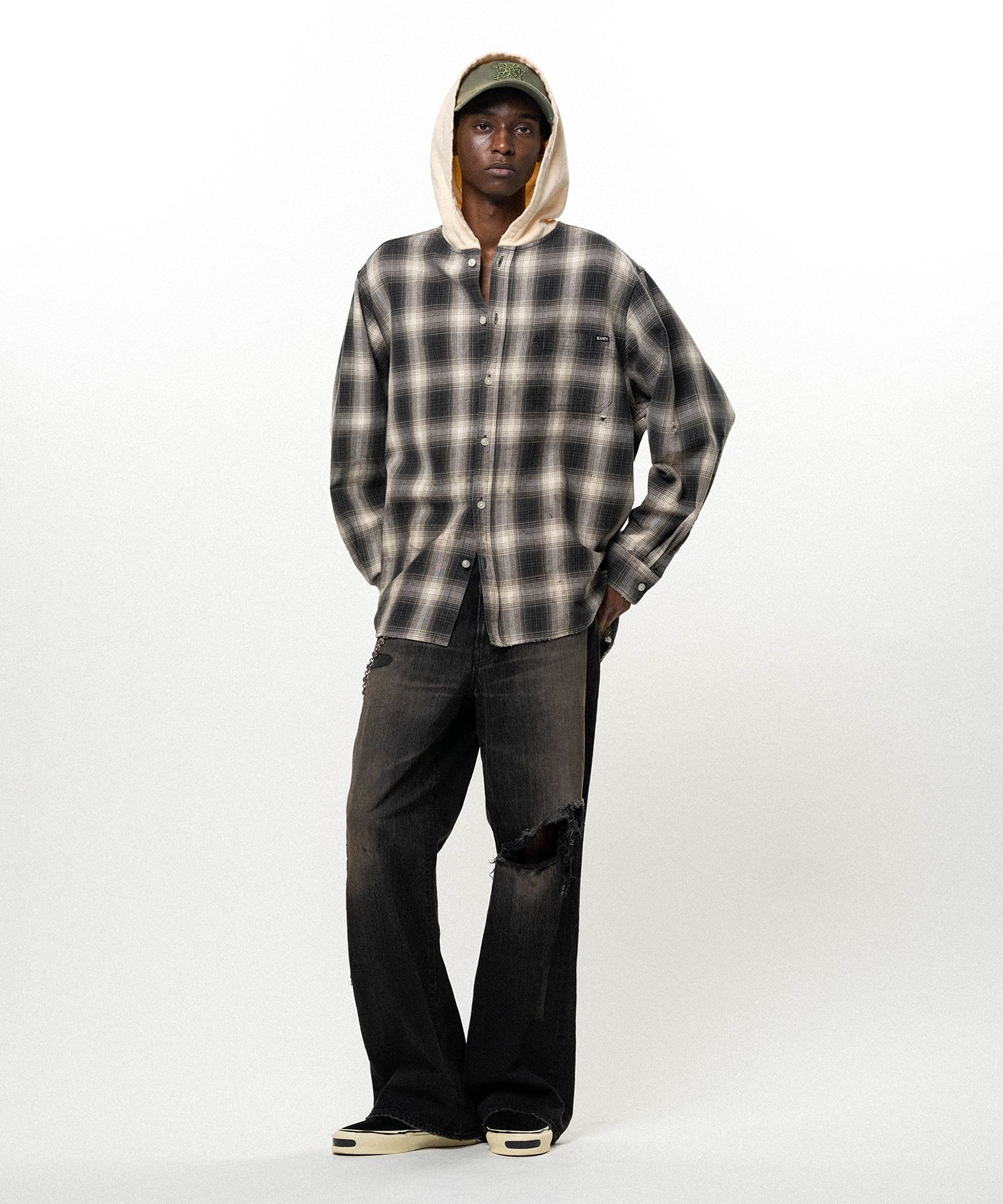 OG Check Sun-Faded Hooded Shirt