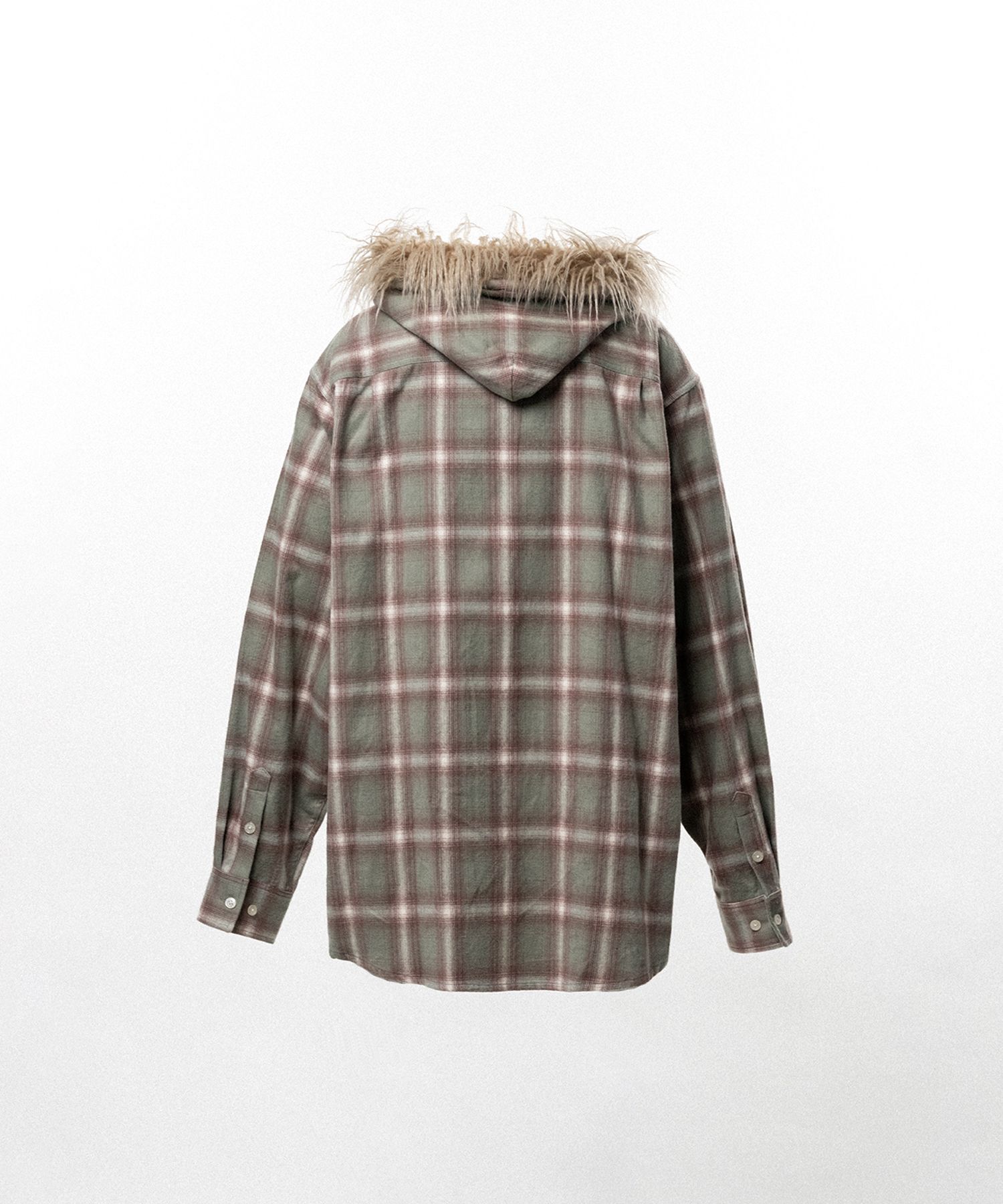 Fur-Trimmed Hooded Check Shirt