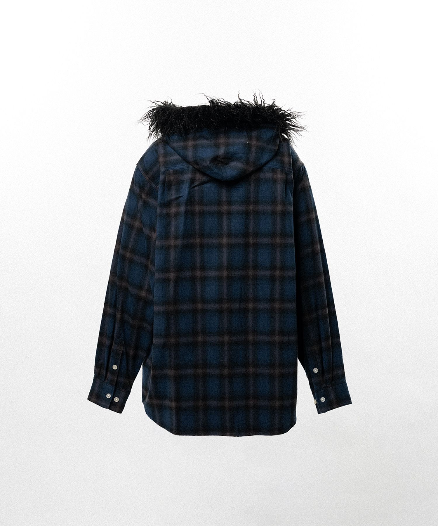 Fur-Trimmed Hooded Check Shirt