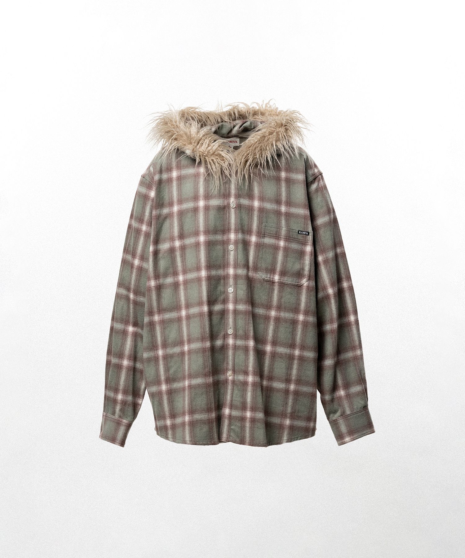 Fur-Trimmed Hooded Check Shirt