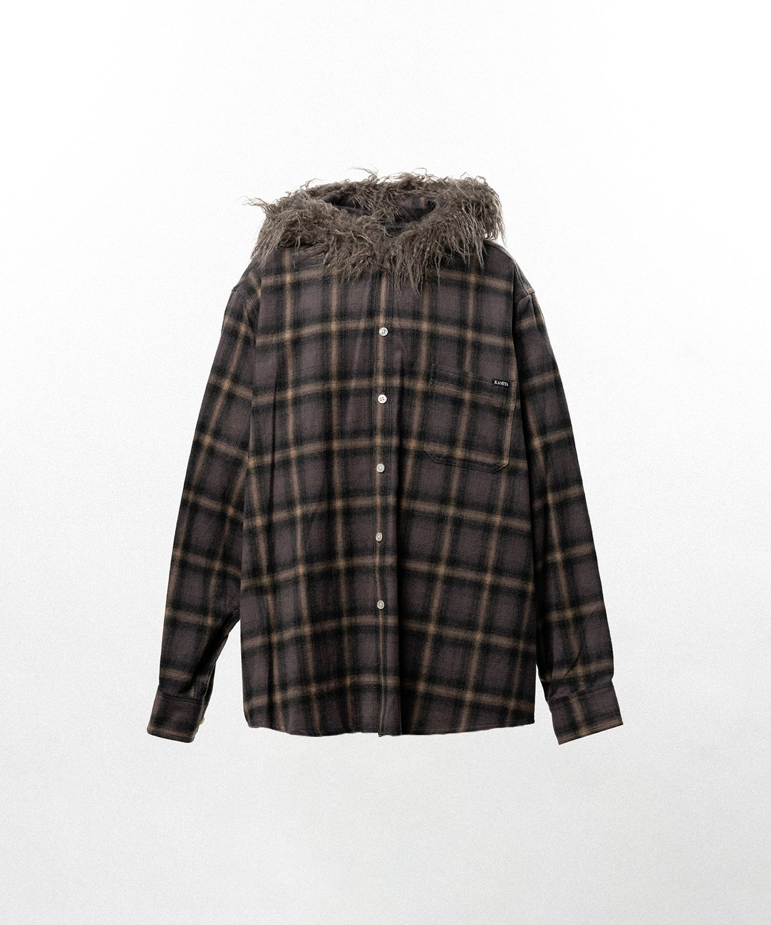Fur-Trimmed Hooded Check Shirt