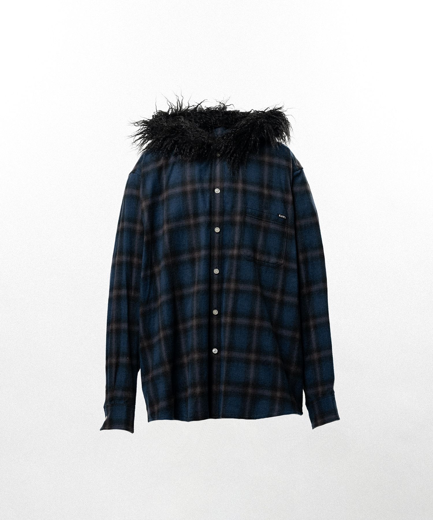 Fur-Trimmed Hooded Check Shirt