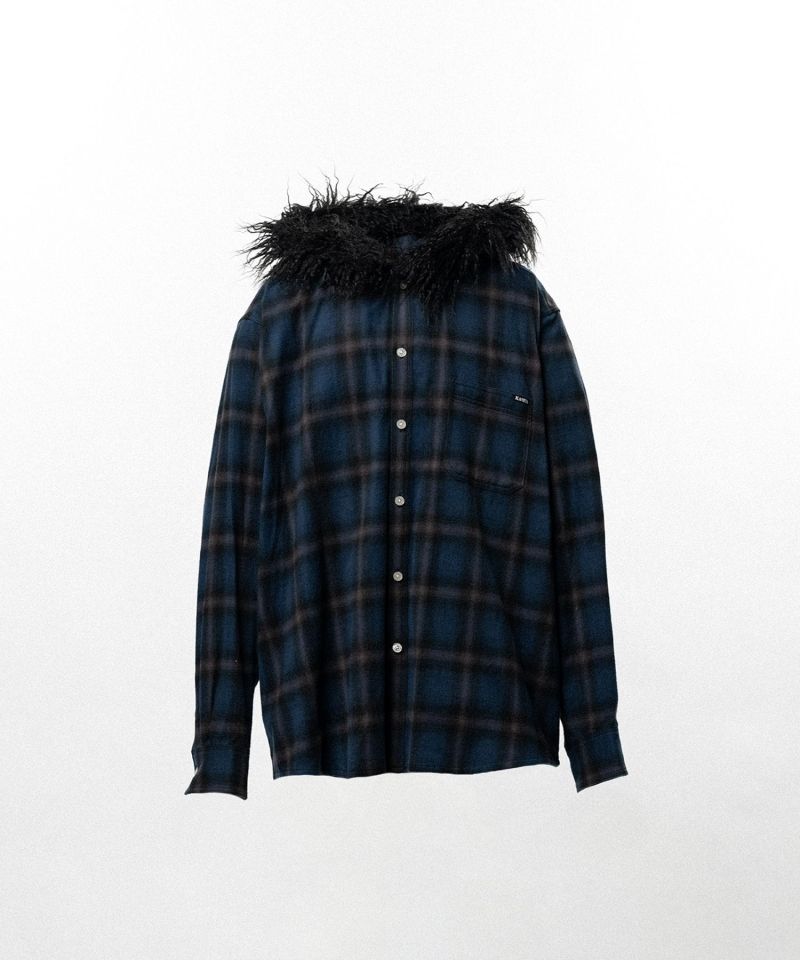 Fur-Trimmed Hooded Check Shirt