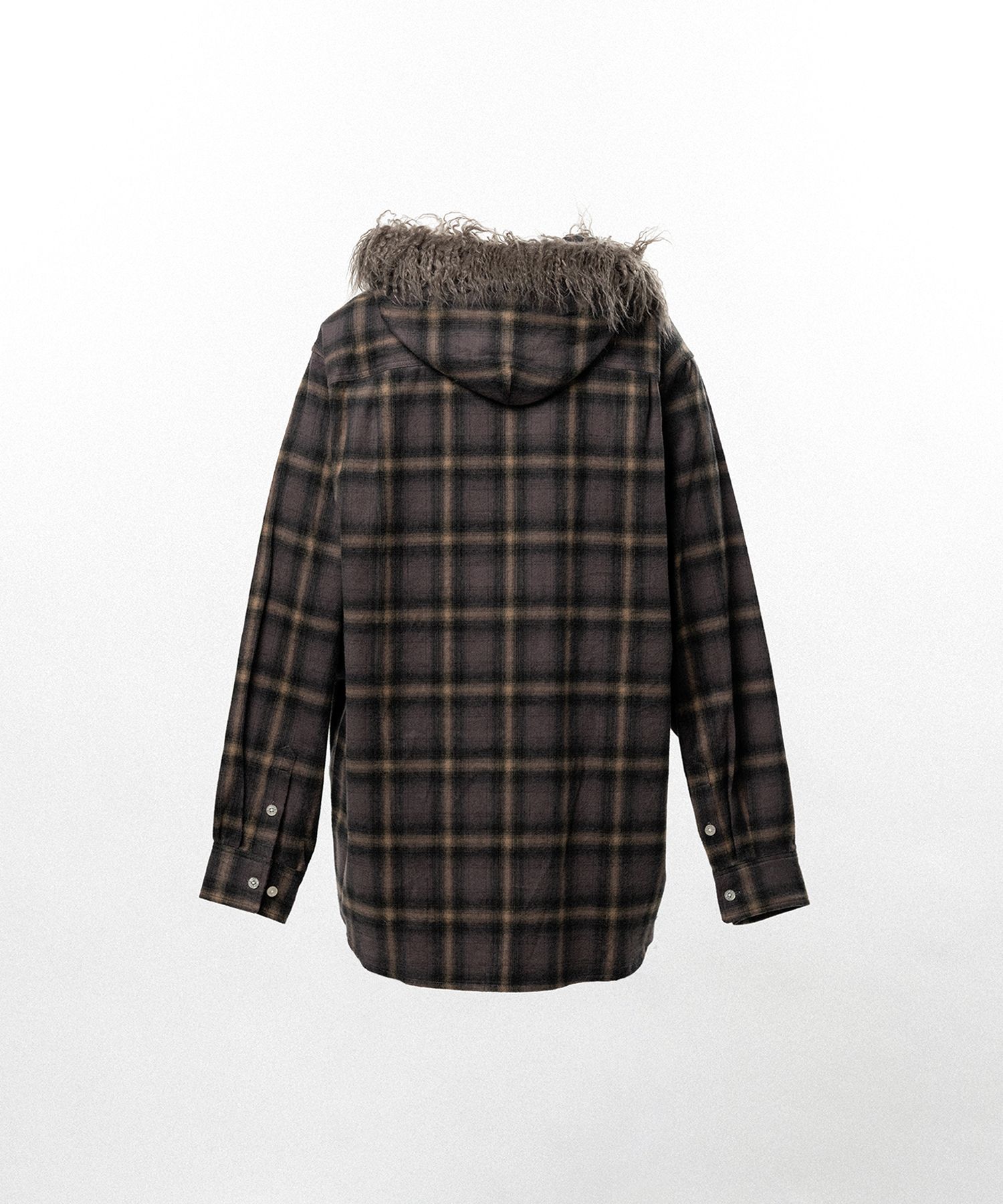 Fur-Trimmed Hooded Check Shirt