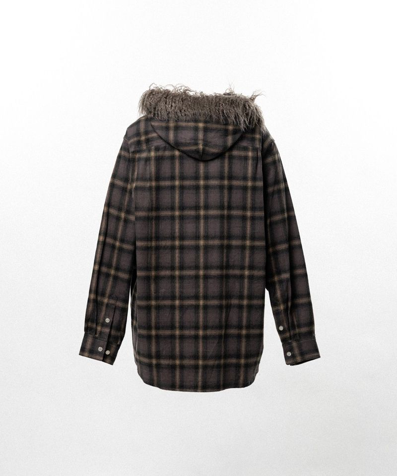 Fur-Trimmed Hooded Check Shirt