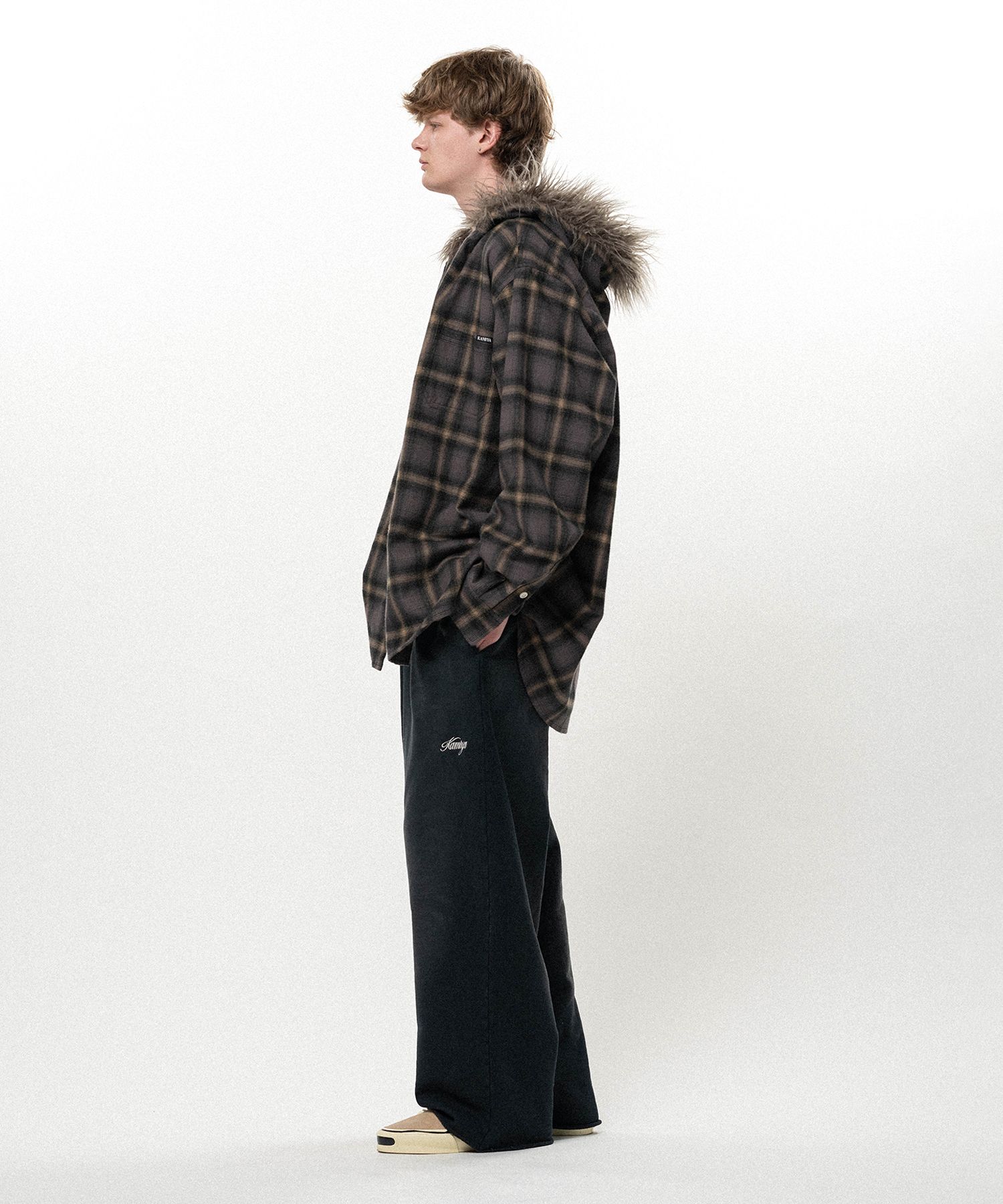 Fur-Trimmed Hooded Check Shirt