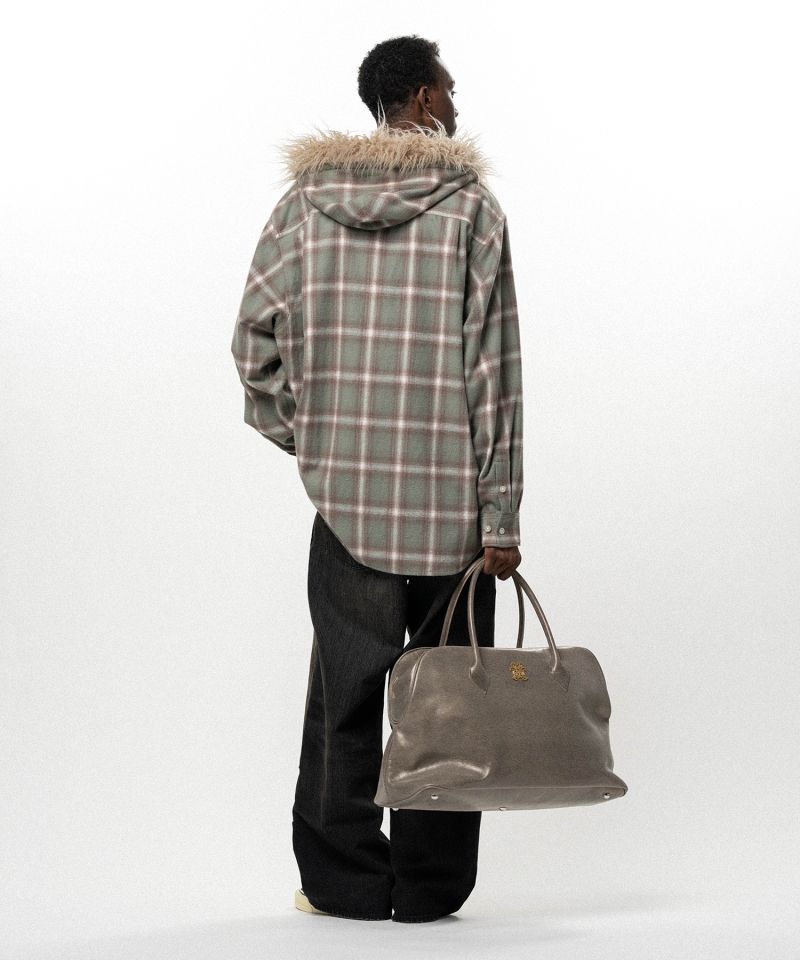 Fur-Trimmed Hooded Check Shirt