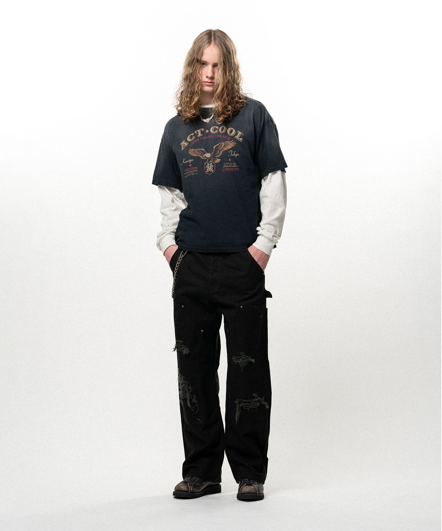 "ACT-COOL Eagle" Distressed T-shirt