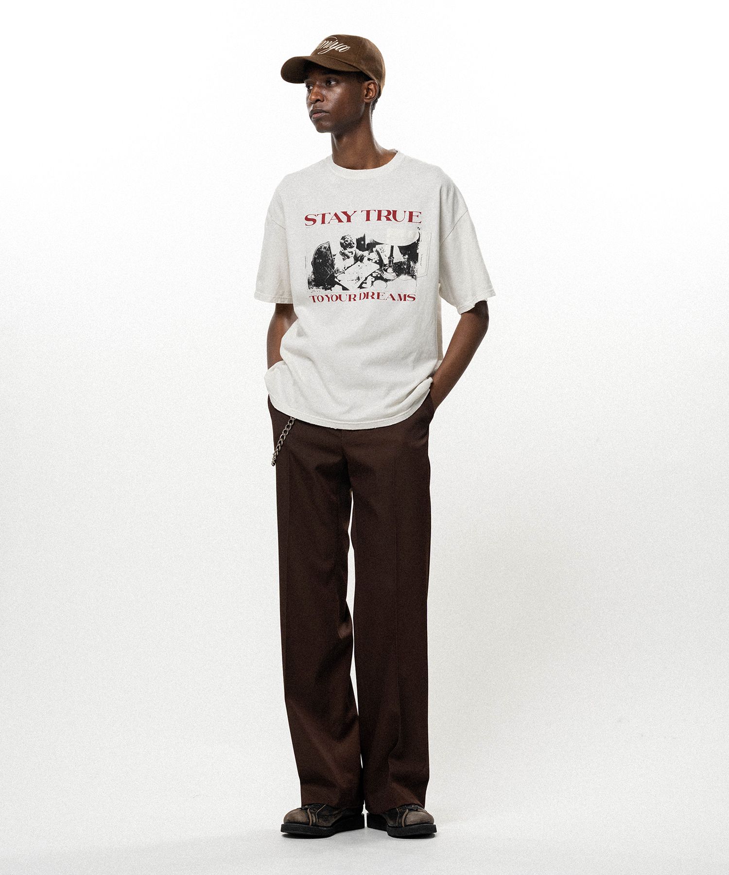 "STAY TRUE TO YOUR DREAM" Distressed Pocket T-shirt