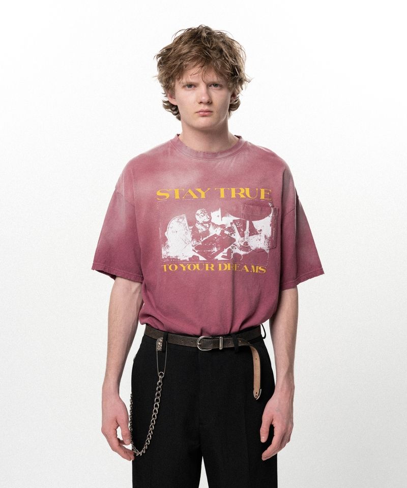 "STAY TRUE TO YOUR DREAM" Distressed Pocket T-shirt