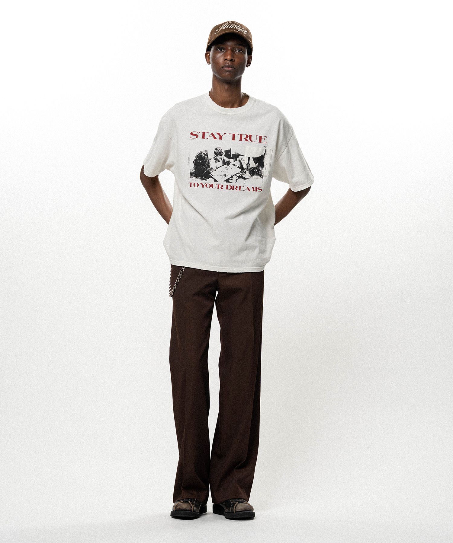 "STAY TRUE TO YOUR DREAM" Distressed Pocket T-shirt