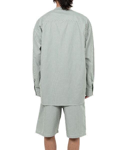  Stripe OX Band Collar Long  Sleeve Shirt