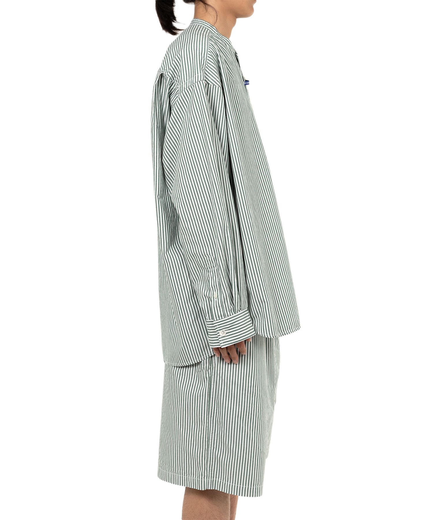  Stripe OX Band Collar Long  Sleeve Shirt